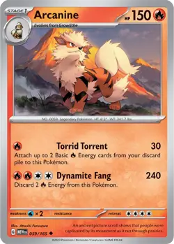 Arcanine MEW 059/165 Pokemon SV: Scarlet & Violet 151 Uncommon Reverse Holofo... - Image 1