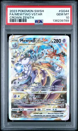 2023 POKEMON SWORD & SHIELD CROWN ZENITH #GG44 FULL ART/MEWTWO VSTAR PSA 10 - Image 1