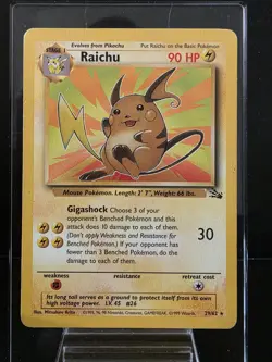 Pokemon TCG Raichu 29/62 Fossil Set Non Holo Rare NM/LP - Image 1