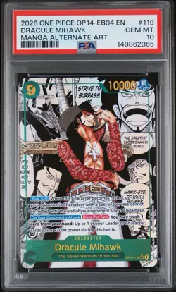 2026 One Piece Azure Sea's Seven Dracule Mihawk Manga Alt Art #OP14-119 PSA 10 - Image 1