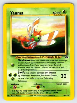 Yanma 36/75 2001 Neo Discovery Pokemon Card WOTC Vintage Non Holo Rare - Nm/Vlp - Image 1