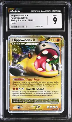 CGC 9 MINT Hippowdon LV.X 2009 Rising Rivals 107/111 Holo SWIRL Pokemon Card - Image 1