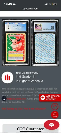 1997 Eevee Topsun #133 1st Print Pokemon Blue Back CGC 9 POP 14 👀 💰 - Image 3