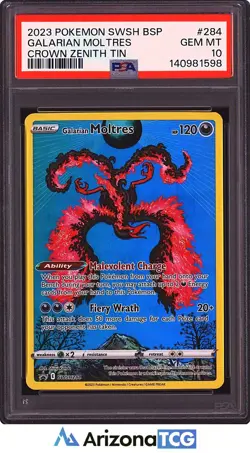 Pokemon 2023 Galarian Moltres SWSH284 Black Star Promo Crown Zenith Tin PSA 10 - Image 1