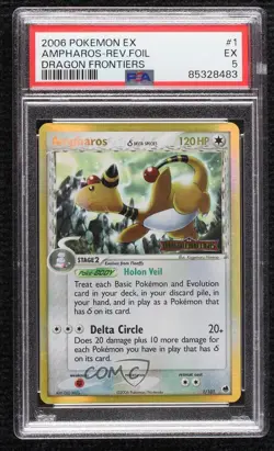 Ampharos Reverse Foil Pokemon EX Dragon Frontiers PSA 5 2006 - Image 1