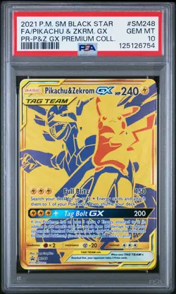 2021 Pokemon Black Star Promo Pikachu & Zekrom #SM248 Fa GX Premium Coll. PSA 10 - Image 1