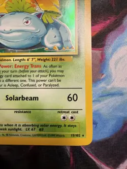 NM Base Holo Vintage Pokemon TCG Venusaur 15/102 Base Set Holo Rare 1999 - Image 4