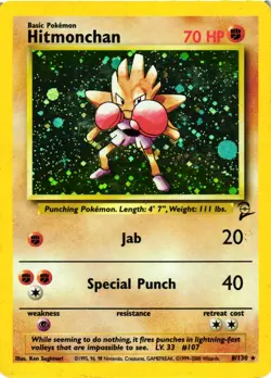 Pokemon TCG Hitmonchan Base Set 2 Unlimited Holo Rare 8/130 DMG - Image 1