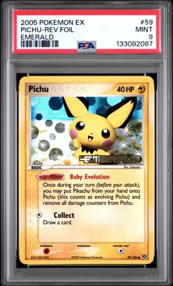 2005 POKEMON EX EMERALD #59 PICHU-REVERSE FOIL PSA 9 - Image 1
