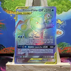 Pokemon Blastoise & Piplup GX 253/236 Cosmic Eclipse Rainbow Rare Holo 270 HP - Image 1