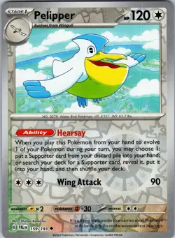 Pokemon TCG Pelipper S&V Paldea Evolved 159/193 Reverse Holo Uncommon Card NM - Image 1