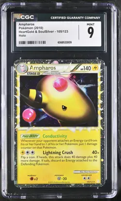 CGC 9 MINT Ampharos Prime 2010 HeartGold & SoulSilver 105/123 Holo Pokemon Card - Image 1