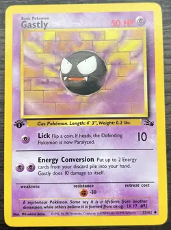 1st Edition Gastly 33/62 Pokemon TCG WOTC Base Set Fossil MINT NM - Image 1
