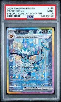 2025 Pokemon Prismatic Evolutions Vaporeon EX #149 SIR PSA 9 MINT - Image 1