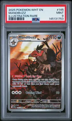 2025 POKEMON WHT EN-WHITE FLARE ILLUSTRATION RARE #145 MANDIBUZZ PSA 9 FREE S&H - Image 1