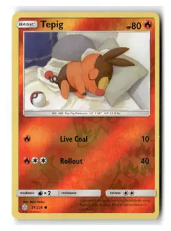 Tepig 31/236 Common Cosmic Eclipse Pokemon Reverse Holo Near Mint - Image 1