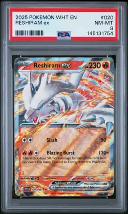 2025 POKEMON WHT EN-WHITE FLARE #020 RESHIRAM EX PSA 8 (FREE S&H) - Image 1