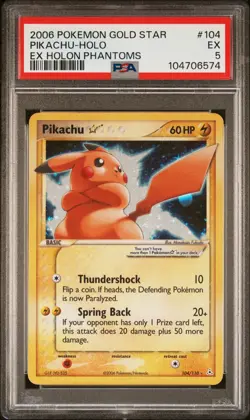 Pikachu Gold Star Holo #104 Holon Phantoms PSA 5 2006 Pokemon English - Image 1