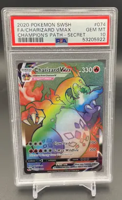 2020 Pokemon SWSH FA Charizard Vmax 074/073 Champion's Path Secret PSA 10 - Image 1