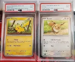 2023 POKEMON MEW EN-151 #025 PIKACHU & #133 EEVEE POKEMON TOGETHER PSA 9 SEQUENT - Image 1