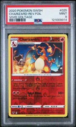 2020 POKEMON SWORD & SHIELD VIVID VOLTAGE #025 CHARIZARD-REVERSE FOIL PSA 9 - Image 1