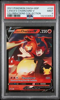 2021 POKEMON SWSH BLACK STAR PROMO CELEBRATIONS COLL LANCE'S CHARIZARD V PSA 9 - Image 1