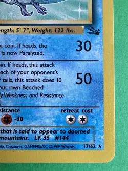Articuno 17/62 1st Edition Fossil Rare Pokemon WOTC 1999 NM - Image 5