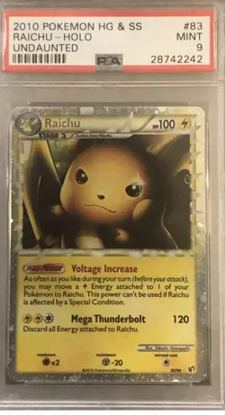 Raichu Prime 83/90 Undaunted Holo PSA 9 2010 Pokemon HG & SS #83 POP 204 - Image 1