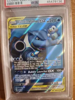 Pokemon PSA 10 Blastoise & Piplup GX Ultra Rare 2019 214/236 Cosmic Eclipse ENG - Image 1