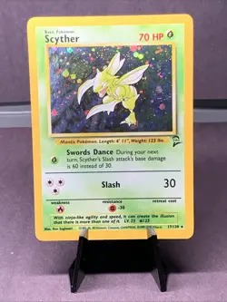 Pokemon TCG Scyther 17/130 Holo Rare Base Set 2 VTG WOTC 2000 MP - Image 1