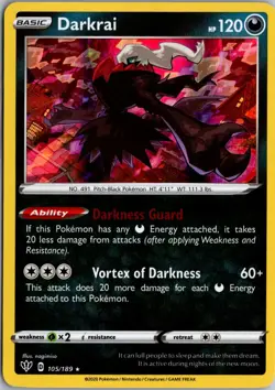 Darkrai Holo Rare SWSH03: Darkness Ablaze 105/189 NM Pokemon - Image 1