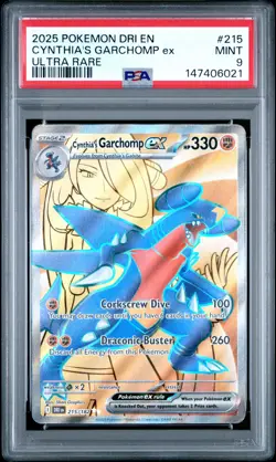 2025 POKEMON DRI EN-DESTINED RIVALS ULTRA RARE #215 CYNTHIA'S GARCHOMP EX PSA 9 - Image 1