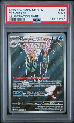 2025 Pokemon Mega Evolution Clawitzer #141 Illustration Rare PSA 9 Mint FREE S&H - Image 1