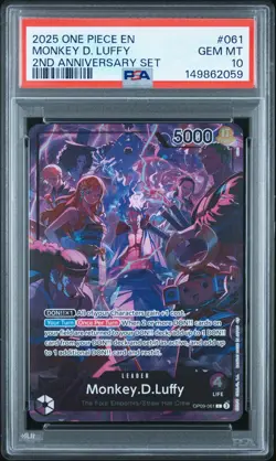 #1 2025 One Piece EN 2nd Anniversary Set #061 Monkey D. Luffy PSA 10 GEM MINT - Image 1