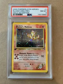 PSA 8 Pokemon Blaine's Moltres 1st Edition #1 Holo Gym Heroes Rare Low Pop Clean - Image 1