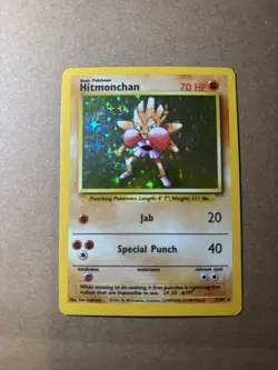 Pokemon Hitmonchan 7/102 Base Set Holo Rare (MP-LP) - Image 1