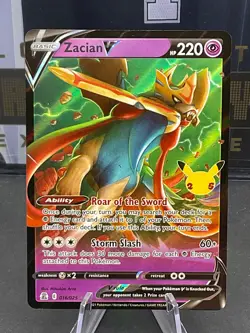 Pokemon TCG Zacian V Holo Rare Celebrations 25th Anniversary 2021 - Image 1
