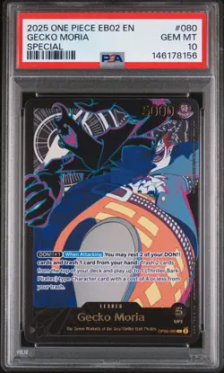 2025 ONE PIECE EB02-EXTRA BOOSTER -ANIME 25TH COLL- SPECIAL GECKO MORIA PSA 10 - Image 1