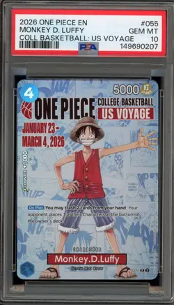 One Piece CCG Monkey.D.Luffy College Basketball US Voyage Promo P-055 PSA 10 - Image 1