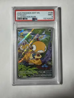 2025 Pokemon WHT EN Scraggy 138/086 Illustration Rare PSA 9 Mint - Image 1