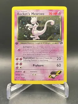Rocket’s Mewtwo 14/132 [1st Edition w/ SWIRL] Gym Challenge Vintage WOTC Pokemon - Image 1