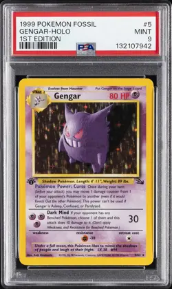 1999 POKEMON FOSSIL 1ST ED #5 GENGAR-HOLO PSA 9 - Image 1