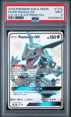 PSA 9 2018 Pokemon Sun & Moon Celestial Storm #177A Full Art Rayquaza GX - Image 1