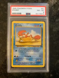 1999 Pokemon Fossil 51 Krabby PSA 8 NM Mint - Image 1