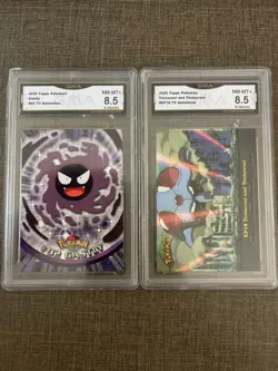 2000 Topps Pokemon TV Animation Gastly #92 & EP18 Tentacool/Tentacruel GMA 8.5 L - Image 1