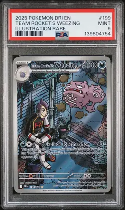 2025 POKEMON DRI EN-DESTINED RIVALS #199 TEAM ROCKET'S WEEZING PSA 9 - Image 1