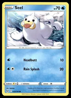 Seel 33/196 Pokemon Card Lost Origin Common 70 HP Near Mint EF - Image 1