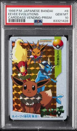 1998 POKEMON JPN BANDAI CARDDASS VENDING #8 EEVEE EVOLUTIONS-PRISM PSA 10 - Image 1