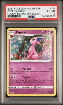 2021 POKEMON #SWSH174 ESPEON HOLO FUSION STRIKE BLISTER PROMO EX-MT PSA 6 - Image 1