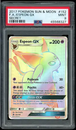 2017 Pokemon Sun & Moon #152 Espeon GX Full Art Secret Rare PSA 9 Mint - Image 1